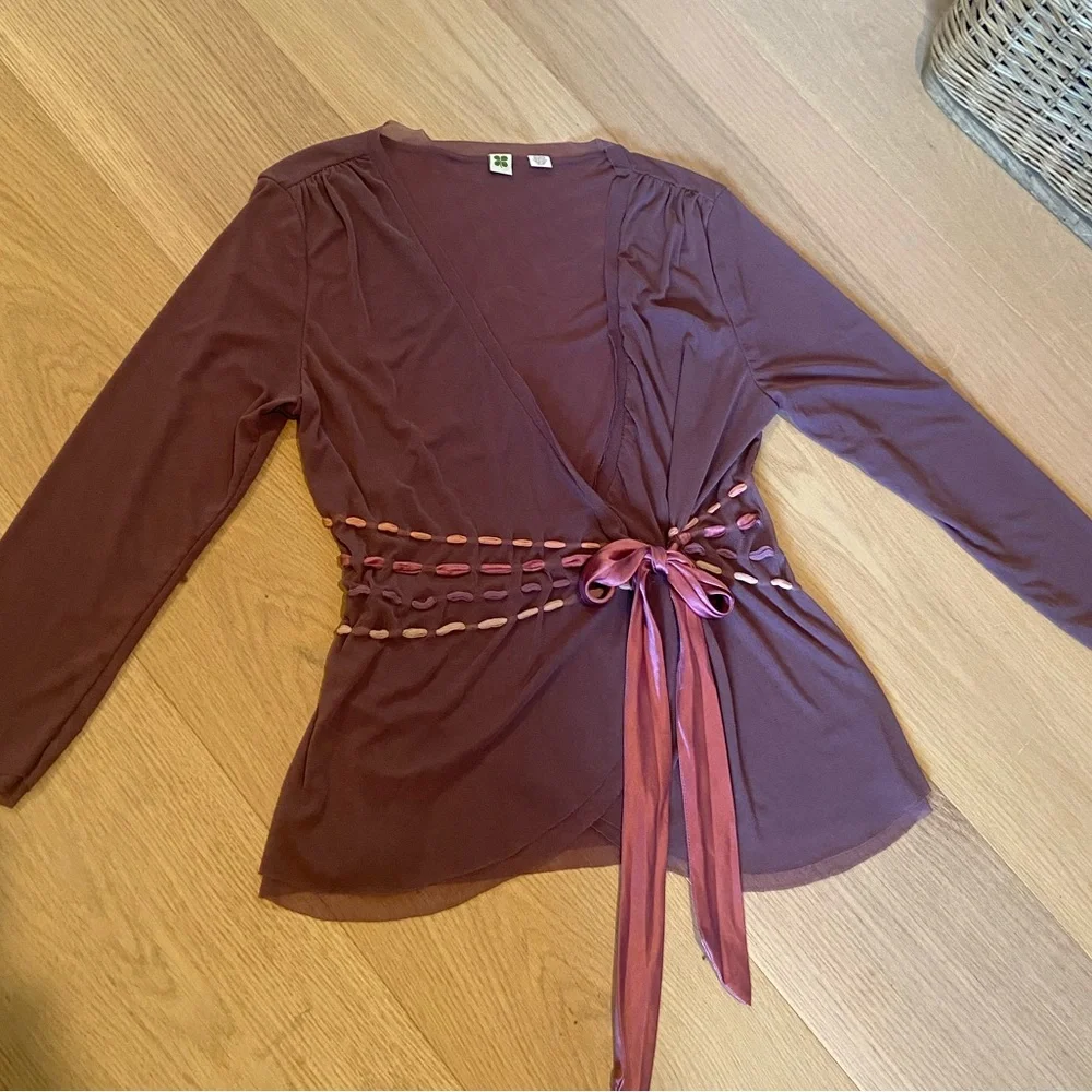 Anthropologie Boho Mesh Wrap Top - Picture 2 of 9